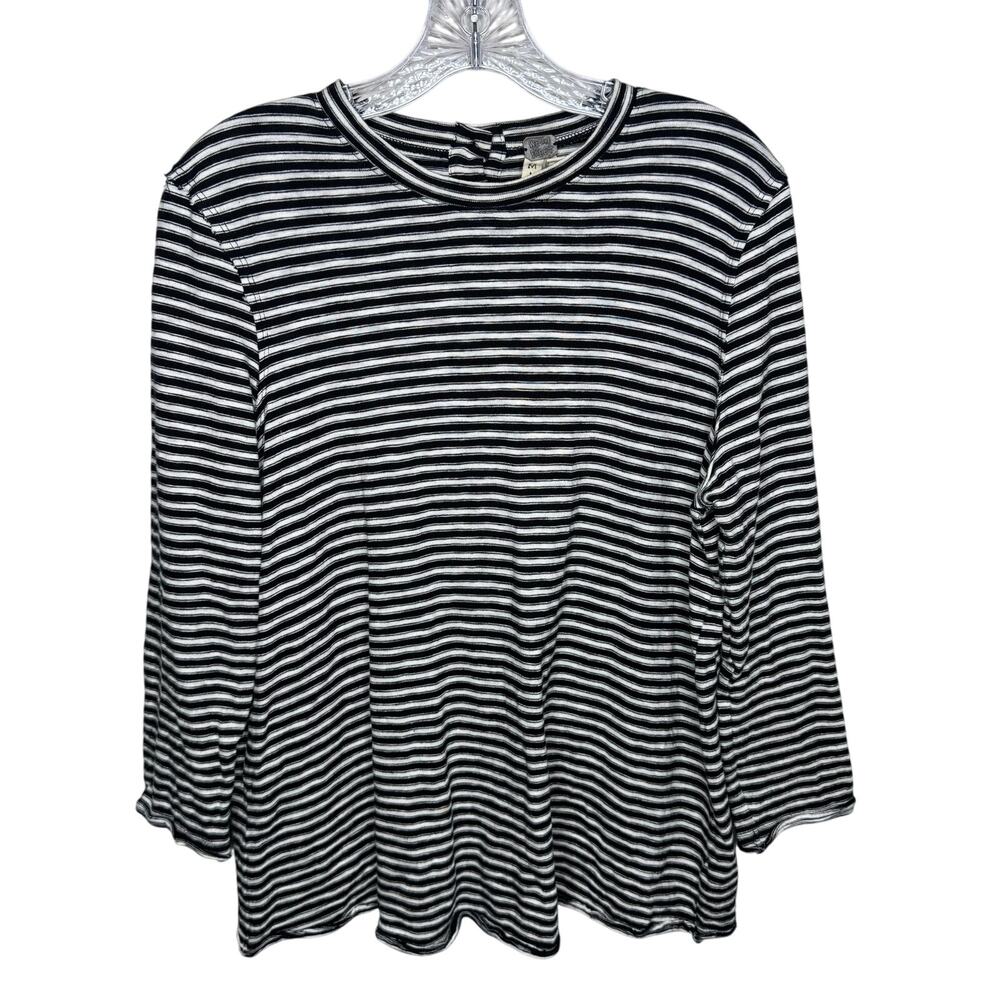 We The Free Free People Black White Striped Long Sleeve Cotton Top M
